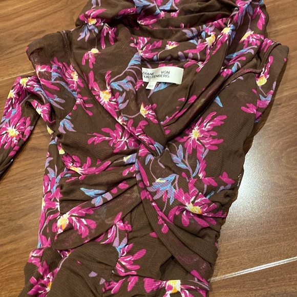 DIANE VON FURSTENBERG / clementine ruched mesh floral midi dress  Bodycon XXS - Picture 10 of 13